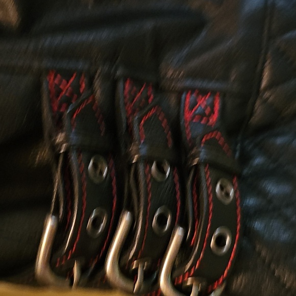 Harley Davidson Black Quilted Leather Jacket with Red Accents 2 Piece - Picture 5 of 12